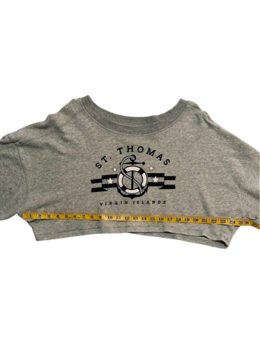 St Thomas AERO Fleece Crop Top Sweatshirt Womens L Virgin Islands Gray Cotton - Picture 12 of 16